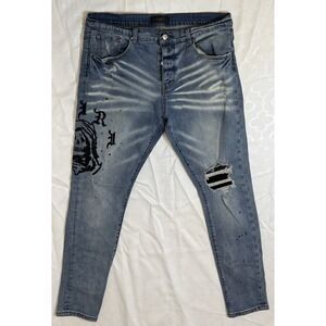 Amiri Jeans Skeleton Reaper Leg Hit Men's Size 36 Distressed Button Fly‎ 36x28